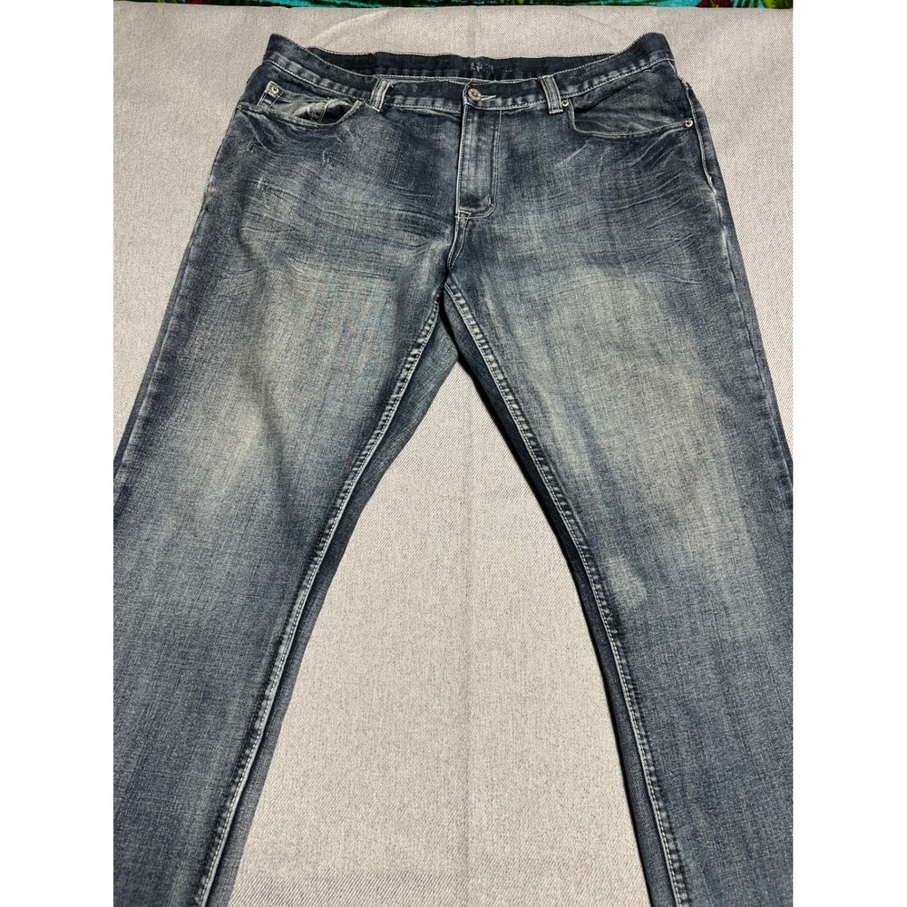 Flypaper Blue Jeans Mens 40x36 Blue Straight Leg Distressed Embroidered Pockets